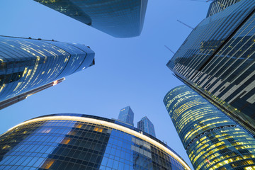 Fototapeta na wymiar Modern skyscrapers in financial district (downtown) of megapolis