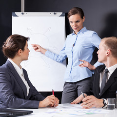 Leader drawing chart on the board