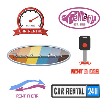Vector car rentals label and icon set