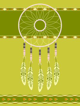 Native american indian magical dreamcatcher with sacred feathers