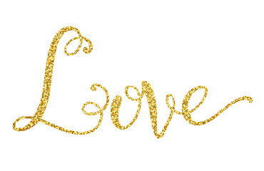 Glitter golden decorative love hand lettering