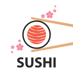 Sushi roll with sakura flower symbol icon