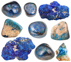 set of azurite mineral stones and gems