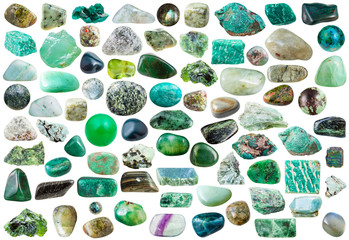 set of green stones, crystals and gemstones