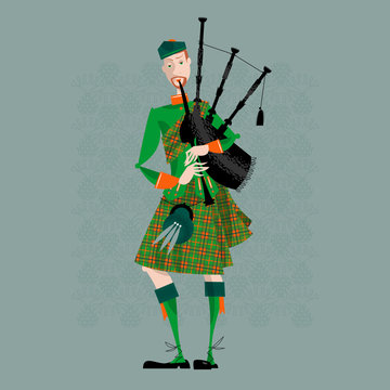 Scottish Bagpiper in uniform. Scottish tradition.