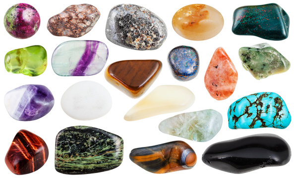 set of various tumbled natural gemstones