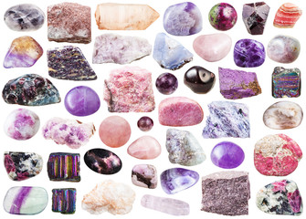 set of pink mineral stones and gemstones