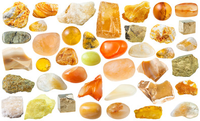 set of yellow mineral stones and gemstones