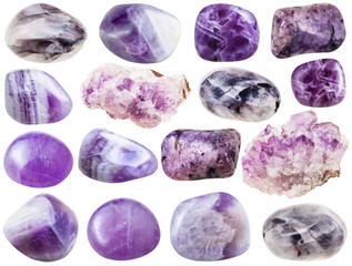 set of various amethyst natural gemstones