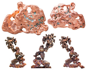set of various native copper natural stones