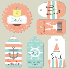 Light pink blue tag sale on summer with bear and rabbit