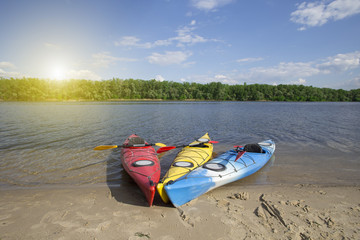 Kayak on the beach on a sunny day.