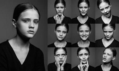 collage of emotional portraits of young girls