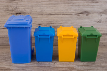 Set of recycle garbage bins, waste separation concept