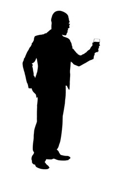 silhouette image of a businessman offering a glass of wine.