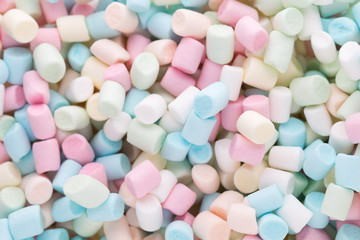 Background or texture of colorful mini marshmallows.