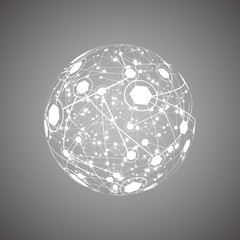 Global Network On Gray Background - Vector Illustration, Graphic Design. Point And Curve Constructed The Sphere