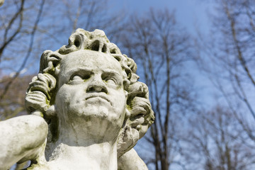 head of the statue of a man with curly hair