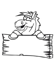 holzschild funny comic cartoon horse wall shield text empty umrandung stall wall pony
