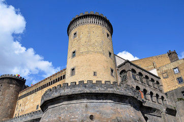 Fototapeta na wymiar castle tower in the center of Naples city in Italy