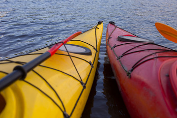 kayaks colourful on the river