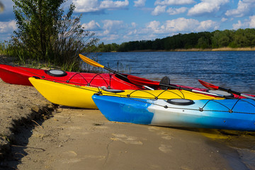 kayaks color on the small river