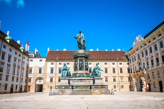  Castle courtyard In der Burg and monument to Holy Roman Emperor Franz I in Vienna, Austria