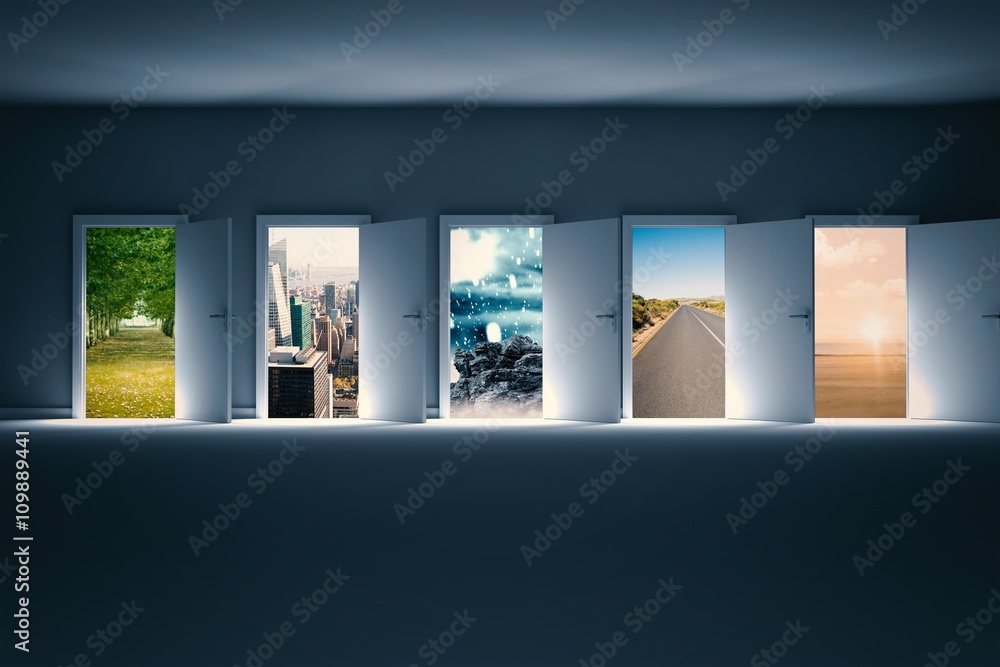 Poster composite image of digital image of open doors