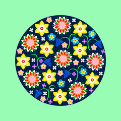 Floral background inside the circle. Vector image.