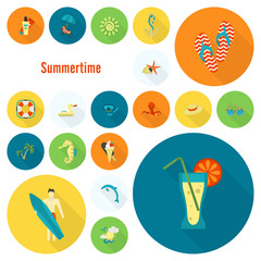 Summer and Beach Simple Flat Icons
