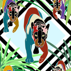 Abstract pattern of wild prey in the jungle cats, fashion print, striped background, seamless pattern