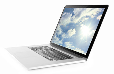 Laptop isolated on white. Cloud storage concept