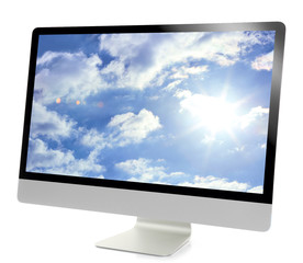 Modern computer isolated on white. Cloud storage concept