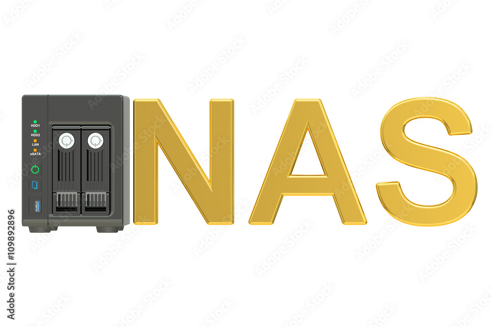 Poster nas, network-attached storage. 3d rendering