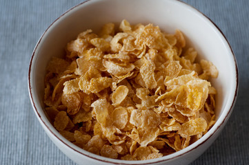Healthy breakfast. Cornflakes closeup.