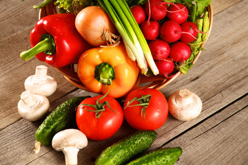 Vegetables . Fresh Bio Vegetable in a Basket. Over Nature Background