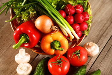 Vegetables . Fresh Bio Vegetable in a Basket. Over Nature Background