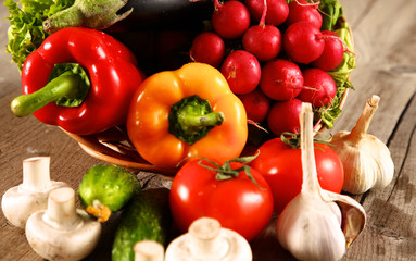 Vegetables . Fresh Bio Vegetable in a Basket. Over Nature Background