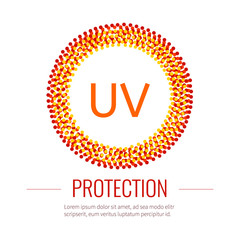 UV sun protection sign with place for text. UV icon design template. Ultraviolet protection symbol. UV SPF skin protection sign. UV symbol. Skincare concept. Isolated vector illustration.