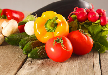 Vegetables . Fresh Bio Vegetable in a Basket. Over Nature Background