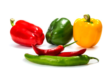 chili peppers and red, yellow and green bell pepper