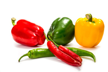 chili peppers and red, yellow and green bell pepper