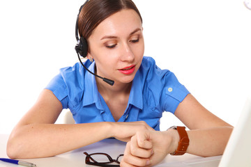 bright picture of friendly female helpline operator