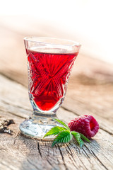 Homemade liqueur made of raspberries and alcohol