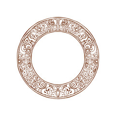 Decorative round frame ornamented in doodle style. Vector pattern, Hand drawn design element.