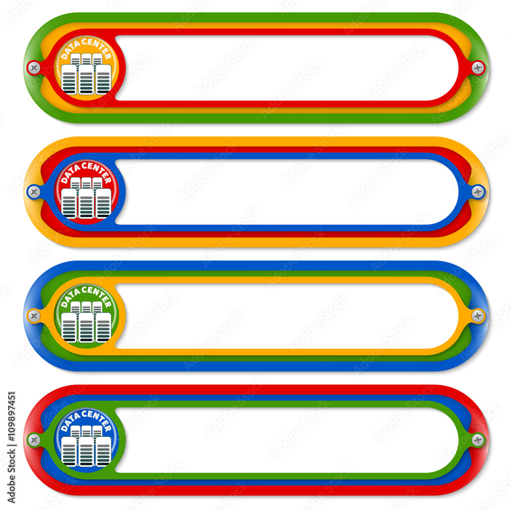 Poster four colored frames for any text with data center icon