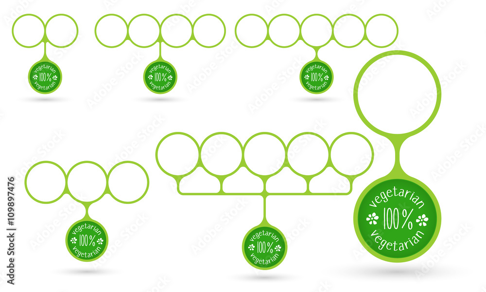 Aufkleber set of five object with circular text areas and vegetarian icon