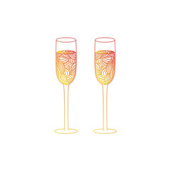 Champagne glass with abstract doodle pattern. Christmas collection.