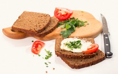 Sandwiches from rye bread on a white background