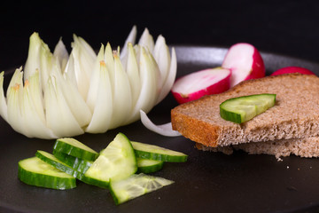 Flower from white onions and other vegetables.